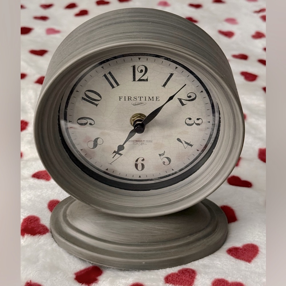First Time Gray Table Clock! Battery operated! New in package!